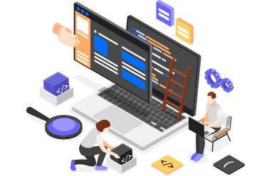 Illustration of a person interacting with floating user interface elements